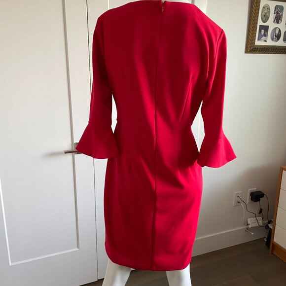 Donna Morgan for Nordstrom Scoop Nk 3/4 Slv Poet/Bell Cuff Poly Dress Bold Red 6 - Picture 9 of 12